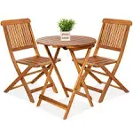 Moasis 3 Piece Patio Teak Wood Folding Bistro Set with 2 Folding Chairs and Round Table