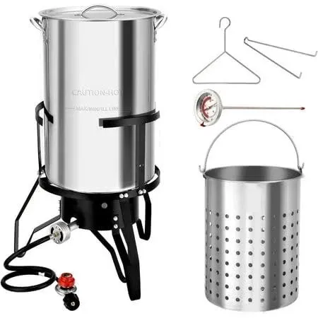 50QT Turkey Fryer with 54,000BTU Propane Stove, Stainless Steel Outdoor Deep ...