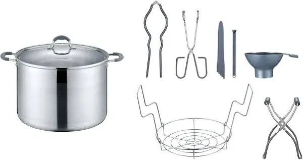 20 Quart Stainless Steel Canning Pot Set. Includes Canning Rack, Tongs, Jar L...