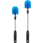 Stainless Steel Bottle Brush, 2 Pack Long Handle Water Bottle Scrubbing Brush with Removable Head, Built for Cleaning Sports Bottles, Baby Bottles, Cups, Mugs, Glasswares, Flask, 13 in - 15 in