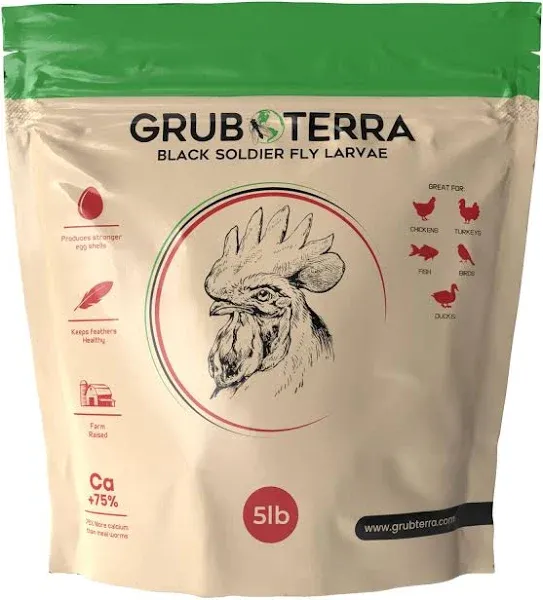 GrubTerra Golden Dried Black Soldier Fly Larvae - Premium Supplement to Increase Egg Production for Chicken Treats, Bird Feed, Chicken Feeder, Pet Bird Food, and Chicken Feed (2lb)