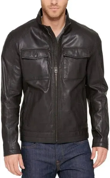 COLE HAAN Men's Genuine Leather Trucker Jacket