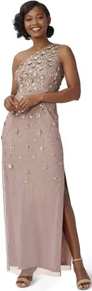 Adrianna Papell Womens Mesh Embellished Evening Dress