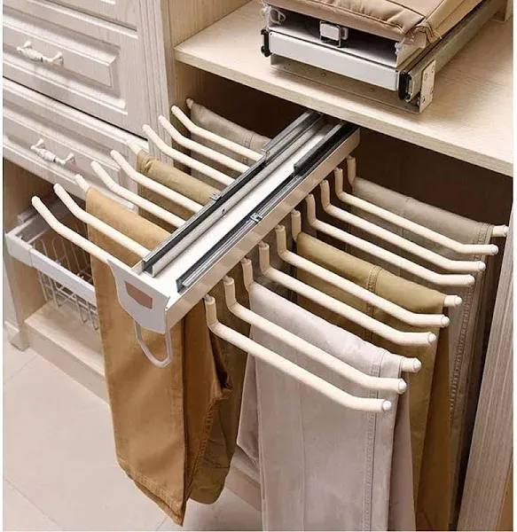 Pull Out Pants Rack Pants Hanger Bar 22 Arms Steel Pull Out Trousers Rack Clothes Organizers for Space Saving and Storage 18(L) x 23.4(W) x 5.7(H) inch