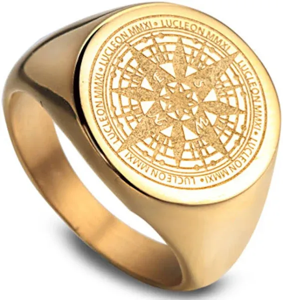 Vintage Round Stainless Steel Compass Signet Ring