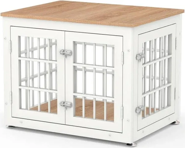 Heavy Duty Dog Crate Furniture for Small Dogs, Decorative Pet House End Table, Wooden Cage Kennel Furniture Indoor, White and Natural