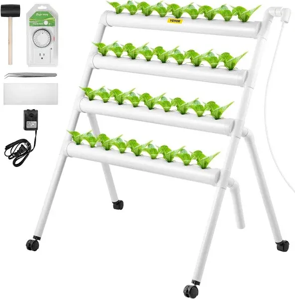 VIVOSUN Wall-Mounted Hydroponic Grow Kit, 1 Layers 36 Plant Sites 4 Food-Grade PVC-U Pipes Hydroponics Planting System with Water Pump, Pump Timer, Nest Basket and Sponge for Leafy Vegetables