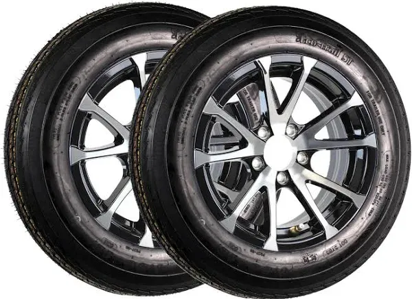 2-Pack Trailer Tire On Aluminum Rim 4.80-12 480-12 LRC 5 Lug Black T07 Wheel