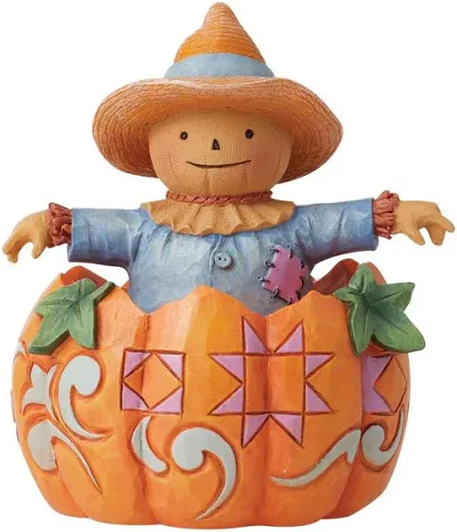 Enesco Jim Shore Heartwood Creek Four Seasons Harvest Pumpkin and Scarecrow Figurine, 3.58 Inches, Stone Resin