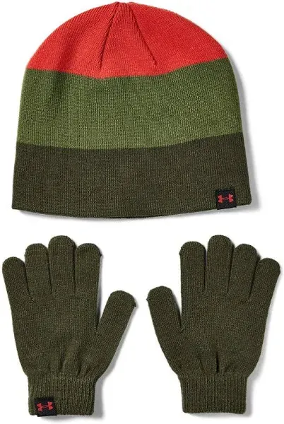 Under Armour Boys Youth Cold Gear Knit Beanie Gloves Set Green One Size NEW