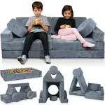 Lunix Lx15 14pcs Convertible Foam Modular Kids Play Couch, Gray