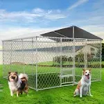 Lyromix Upgraded 10x10x7FT Outdoor Dog Kennel with Roof and Bowls, Large Dog ...