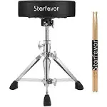 Starfavor Drum Throne Height Adjustable Padded Seat Drum Stool, with 5A Drumsticks Double Braced Anti-Slip Feet Swivel Drum Chair for Kids and Adults,