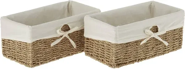 Vintiquewise(TM Seagrass Shelf Basket Lined with White Lining (Pack of 2)