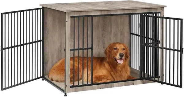  Dog Crate Furniture, Side End Table, 43.3&#034;L x 29.9&#034;W x 32.3&#034;H Rustic Brown