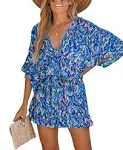 Cupshe Abstract Print Drawstring Romper - Blue - M