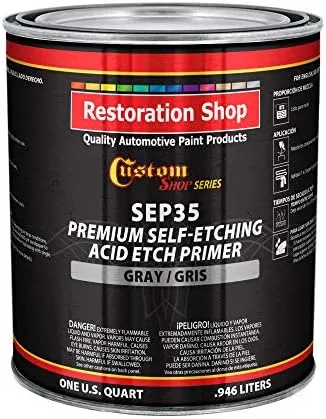 Custom Shop Premium Gray Self Etching Primer, 1 Quart - Ready to Spray Paint, Excellent Adhesion to Bare Metal, Steel, Aluminum, Fiberglass - Use on Automotive Car Parts, OEM Industrial Coating