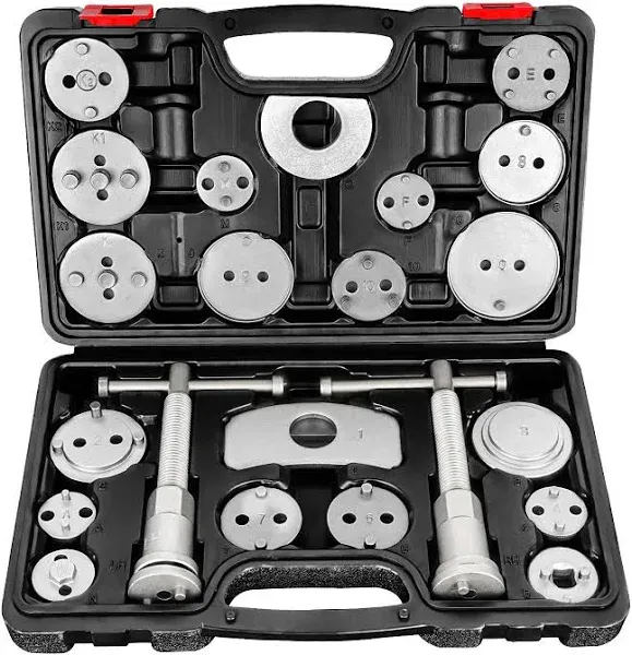 BILITOOLS Brake Caliper Compression Tool 22-Piece Heavy Duty Disc Brake Caliper Piston Rewind Tool Universal Brake Caliper Tool Set with 18 Adapters for Brake Pad Replacement Reset