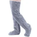 Over Knee High Fuzzy Socks Plush Slipper Stockings Furry Long Leg Warmers Winter Home Sleeping Socks