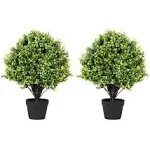 24 Inch Faux Boxwood, Topiary Trees Artificial Outdoor Set of 2 Pack, Fake Boxwood Plants, Artificial Bushes and Shrubs UV Resistant for Front Porch Patio Planter Decor 2ft