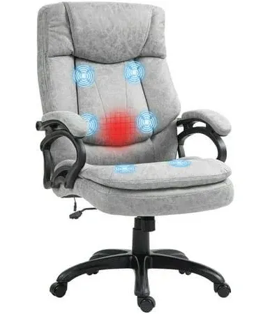 HOMCOM Massage Executive Office Chair with 6 Vibration Points Microfibre Heated Computer Desk Chair with Adjustable Height