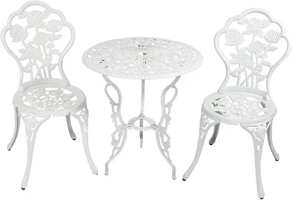 Sunnydaze 3-Piece Flower Designed Cast Aluminum Bistro Set