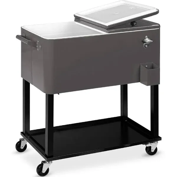 Best Choice Products 80-Quart Outdoor Steel Rolling Cooler Cart Gray