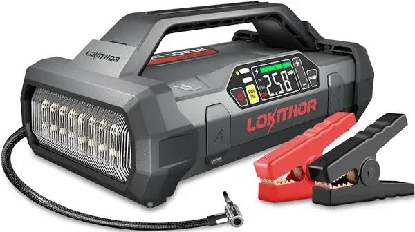 LOKITHOR JA301 Jump Starter with Air Compressor, 2000Amp 12V Portable Car Battery Booster Pack for Upto 8.0L Gas or 6.0L Diesel