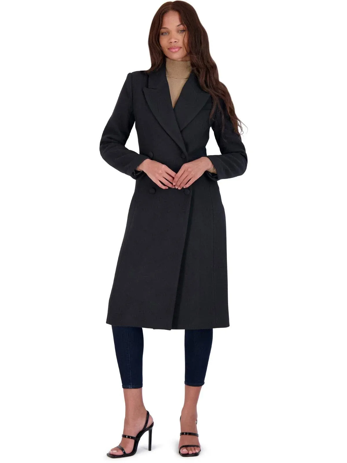 Womens Wool Blend Double-Breasted Wool Coat