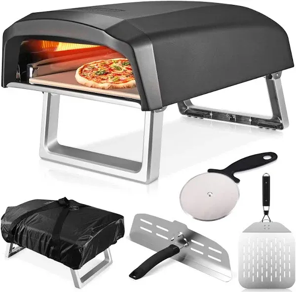 NutriChef Portable Outdoor Gas Pizza Oven - Includes Foldable Feet, Adjustable Heat Control Dial, Burner, Stone & Regulator Hose - Cooks 12" Pizza in 60 Seconds - 25.24'' x 16.14'' x 12.40'' IN