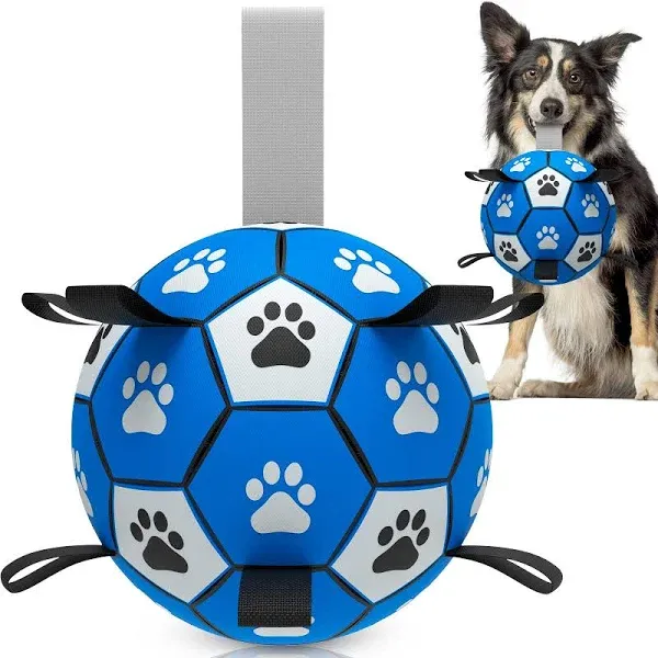 QDAN Dog Toys Soccer Ball with Straps Interactive Dog Toys for Tug of War