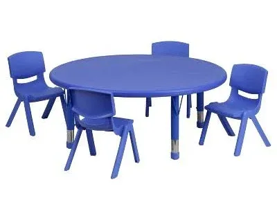 Flash Furniture Emmy 45'' Round Blue Plastic Height Adjustable Activity Table Set with 4 Chairs