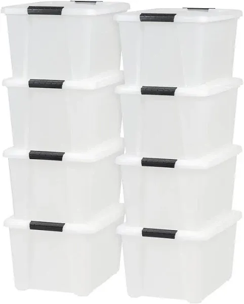 Iris USA 33 Quart Stackable Plastic Storage Bins with Lids and Latching Buckles (8 Pack)