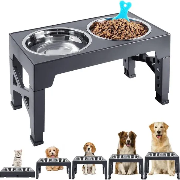 Yacee Elevated Bowls with 2 Stainless Steel Food and Water Bowls+Pet Food Scoop Raised Bowl Adjusts to 5 Heights