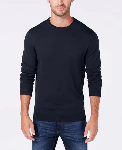 Club Room Men's Solid Crew Neck Merino Wool Blend Sweater