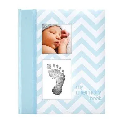 Pearhead My Memory Book First 5 Years Baby Milestone Blue Chevron Ink Pad Foot