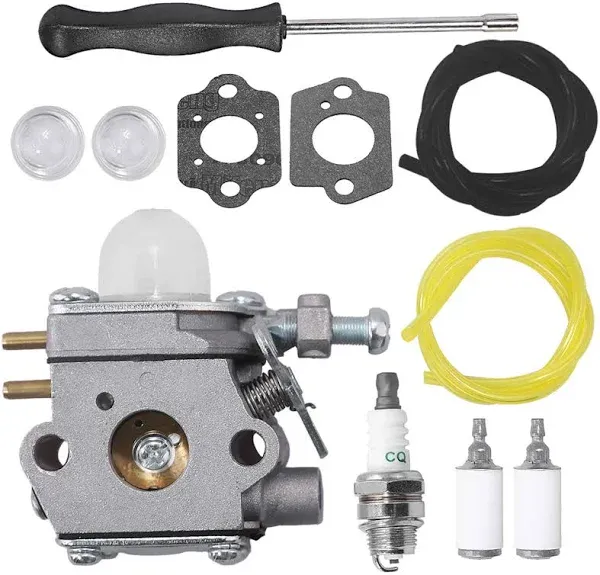 WT-973 753-06190 Carburetor Replacement for Troy Bilt TB22 TB21EC TB22EC TB32EC TB42EC TB80EC TB2040XP Trimmer Weed Eater Murray M2500 M2510 Craftsman MTD Brushcutter w Fuel Line Filter Spark Plug