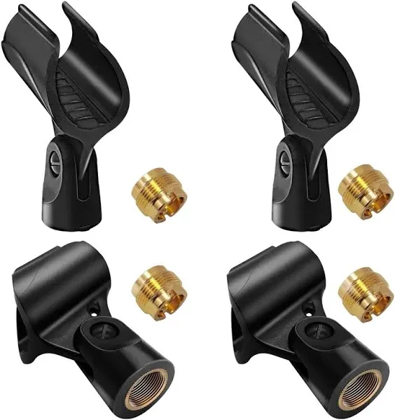 2 Pack Universal Microphone Clip Holder, Microphone Clips with 5/8" Male To 3/8" Female Nut Adapter, for Larger Handle Microphones(Comes with 2 Microphone Cover)