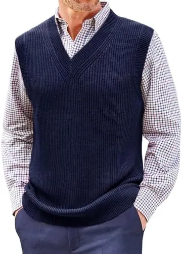 St. John&#039;s Bay Knit Sweater Vest Men&#039;s Small Sleeveless Blue V-Neck Cotton