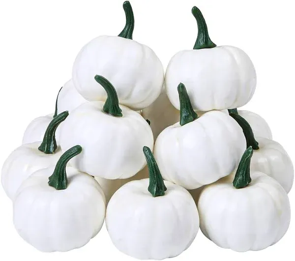 Elcoho 16 Pack Small Artificial Lifelike Pumpkin Fall Harvest Mini Pumpkins