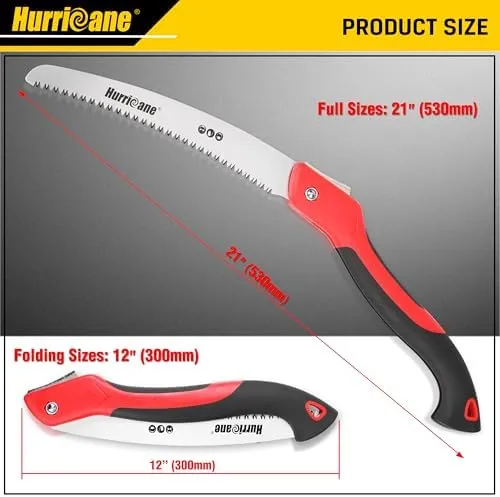 HURRICANE Pruning Saw, 10 Inch, Folding Hand Saw with SK5 Curved Blade, Triple-cut Razor Teeth, Heavy Duty Hand Saw for Tree Wood Cutting, Camping