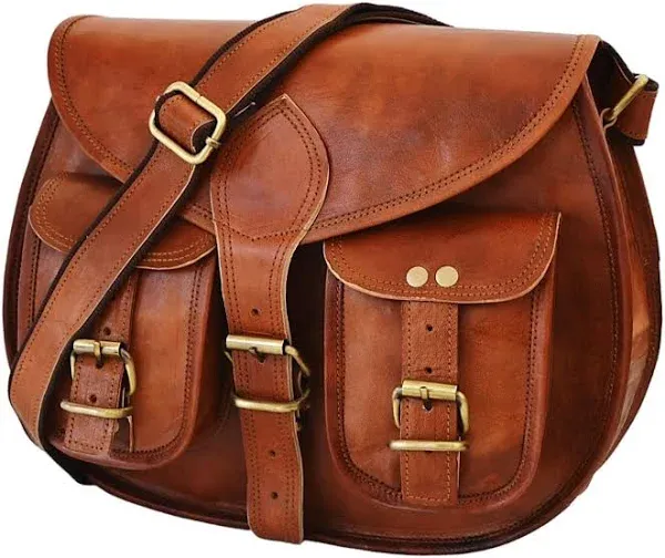 Handmade Women Vintage Style Genuine Brown Leather Cross Body Shoulder Bag Ha...