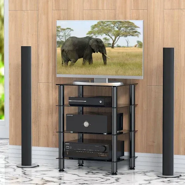 Audio-visual Media Stand with 4-Tier Tempered Glass Shelves