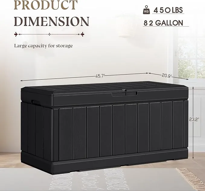 YESHOMY Storage Chest, Entryway Resin Shoe Bench with Hydraulic Bracket Flip Lid, Side Holder, Supports 450 lbs for Bedroom, Living Room, Lockable, Dark Black