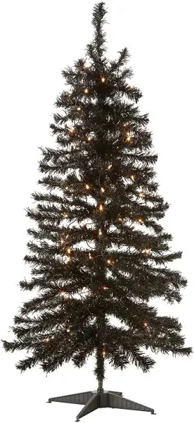 National Tree 4' Black Tinsel Tree with Clear Lights