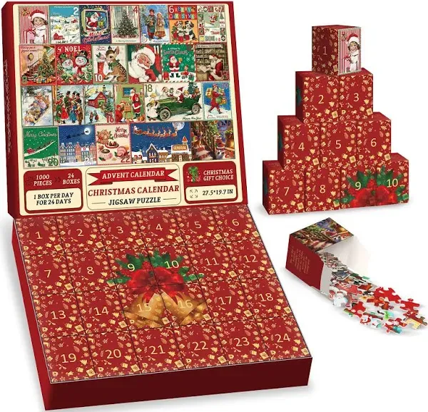 Jigsaw Puzzle Advent Calendar Puzzle for Adults 1000 Pieces, Countdown to Christmas Calendar Jigsaw Puzzles, Holiday Puzzle for Christmas Decorations