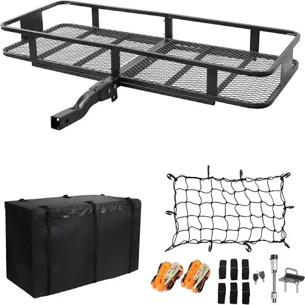 Hitch Mount Cargo Carrier with Cargo Net and Anti-Rattle Stabilizer