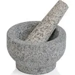 Maxam Grey Mortar and Pestle Set - 5 Inch - 1 Cup Capacity - Heavy Granite for Grinding Spices, Herbs and Avocado Masher for Guacamole and Pesto