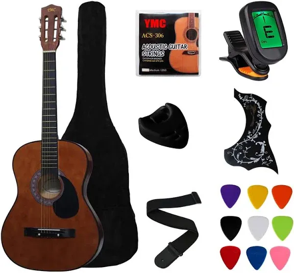 38&#034; Black Beginner Acoustic Guitar Starter Package Student Guitar with Gig Bag,S