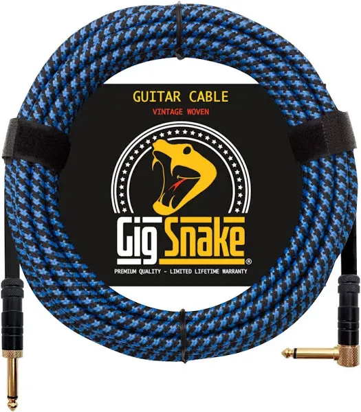 Guitar Cable 20 ft - 1/4 Inch Right Angle Blue Instrument Cable - Professional Quality Electric Guitar Cord and Amp Cable - Low Noise Bass and Guitar Lead - Reliable Cords for a Clean Clear Tone